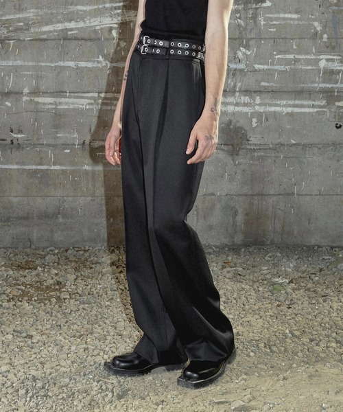 JOHN LAWRENCE SULLIVAN】WOOL GABARDINE TUCKED WIDE TROUSERS