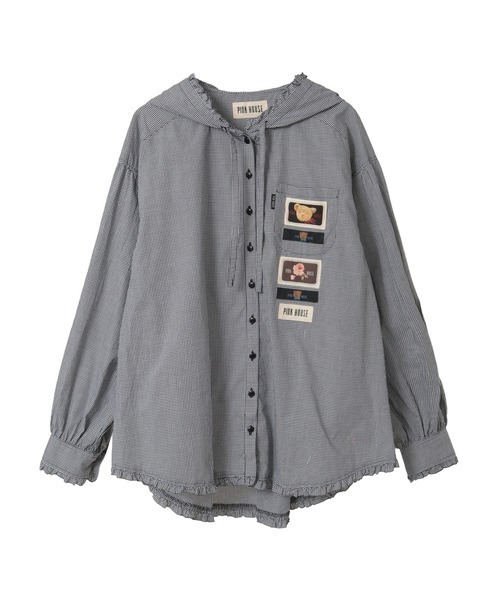 PINK HOUSE（ピンクハウス）の「ネームワッペン使いギンガムフードブラウス（シャツ/ブラウス・レディース・ラベンダー/スカイブルー/ブラック/レッド/ピンク・フリー）」の2枚目の写真