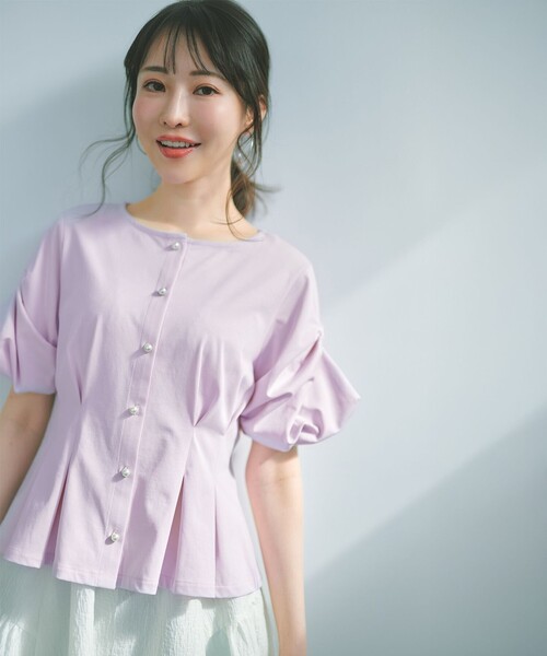 組曲(クミキョク)の「【美人LABコラボ】ビューティーファンクションジャージー パールコルセットトップス(Tシャツ/カットソー・レディース・ネイビー系/ピンク系/アイボリー系・2/1/3)」の10枚目の写真