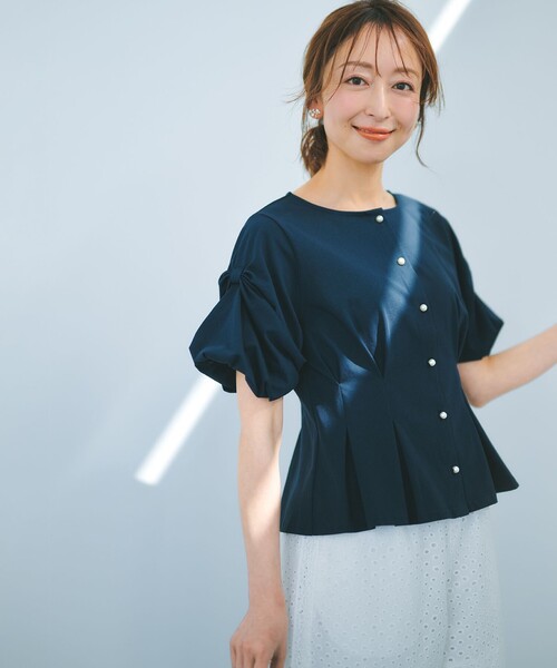 組曲(クミキョク)の「【美人LABコラボ】ビューティーファンクションジャージー パールコルセットトップス(Tシャツ/カットソー・レディース・ネイビー系/ピンク系/アイボリー系・2/1/3)」の11枚目の写真