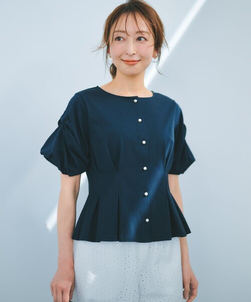 組曲(クミキョク)の「【美人LABコラボ】ビューティーファンクションジャージー パールコルセットトップス(Tシャツ/カットソー・レディース・ネイビー系/ピンク系/アイボリー系・2/1/3)」の12枚目の写真