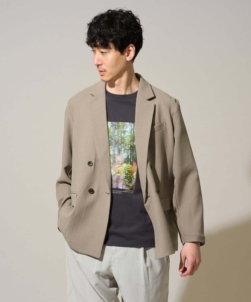 a.v.v（アーヴェヴェ）の「【イージーケア/洗濯機で洗える/毛玉になりにくい/ストレッチ】メッシュストレッチダブルブレストジャケット（テーラードジャケット・メンズ・チャコールグレー/モカ・48/46）」の7枚目の写真