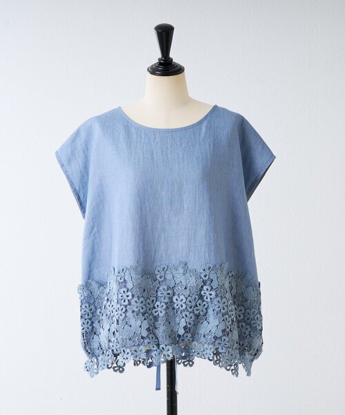 BEARDSLEY（ビアズリー）の「《4/1(水)20：00予約開始》裾レースリネンブラウス（シャツ/ブラウス・レディース・ブラック/ブルー/アイボリー・FREE）」の5枚目の写真