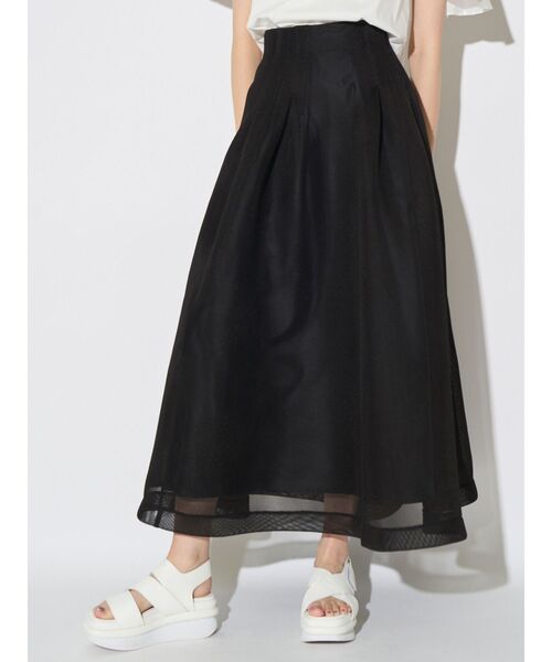 ELENDEEK（エレンディーク）の「MESH BONDING FLARED SK（スカート・レディース・ブラック/ライトグレー・2/1）」の2枚目の写真