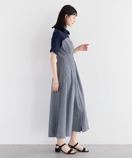 YECCA VECCA(イェッカヴェッカ)の「ハーフスリーブベアドッキングワンピース(ワンピース・レディース・ネイビー/チェック/ストライプ・FREE)」の5枚目の写真
