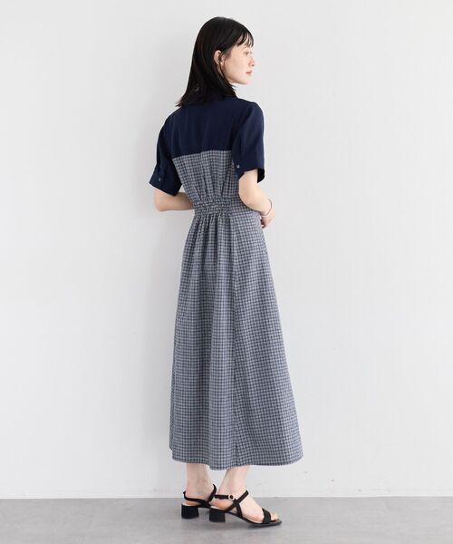 YECCA VECCA(イェッカヴェッカ)の「ハーフスリーブベアドッキングワンピース(ワンピース・レディース・ネイビー/チェック/ストライプ・FREE)」の6枚目の写真
