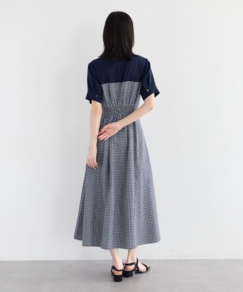 YECCA VECCA(イェッカヴェッカ)の「ハーフスリーブベアドッキングワンピース(ワンピース・レディース・ネイビー/チェック/ストライプ・FREE)」の7枚目の写真