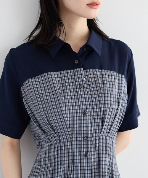 YECCA VECCA(イェッカヴェッカ)の「ハーフスリーブベアドッキングワンピース(ワンピース・レディース・ネイビー/チェック/ストライプ・FREE)」の19枚目の写真