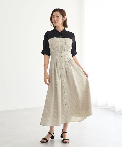 YECCA VECCA(イェッカヴェッカ)の「ハーフスリーブベアドッキングワンピース(ワンピース・レディース・ネイビー/チェック/ストライプ・FREE)」の20枚目の写真