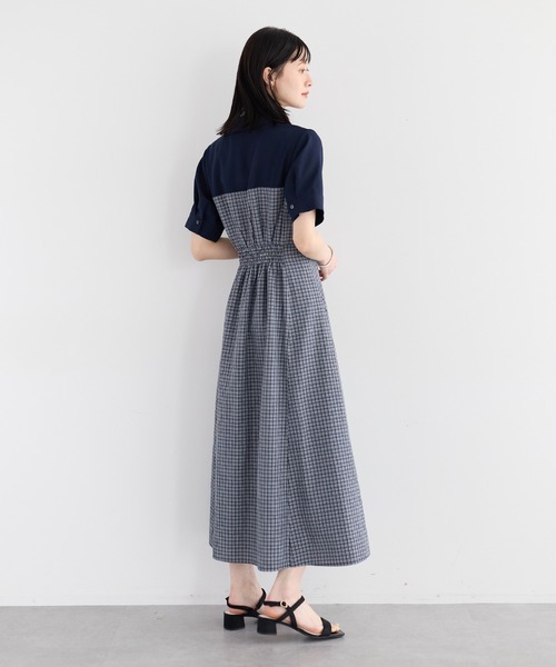 YECCA VECCA(イェッカヴェッカ)の「ハーフスリーブベアドッキングワンピース(ワンピース・レディース・ネイビー/チェック/ストライプ・FREE)」の6枚目の写真
