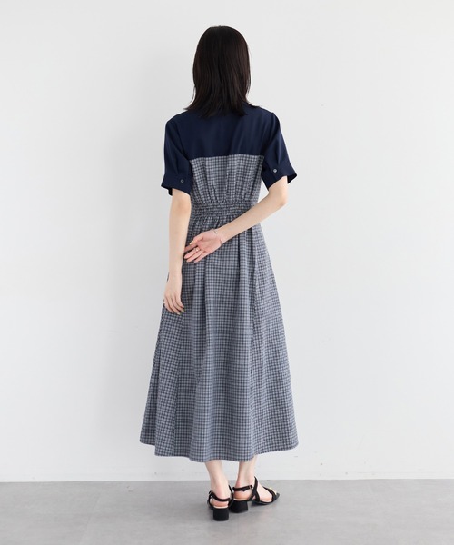 YECCA VECCA(イェッカヴェッカ)の「ハーフスリーブベアドッキングワンピース(ワンピース・レディース・ネイビー/チェック/ストライプ・FREE)」の7枚目の写真