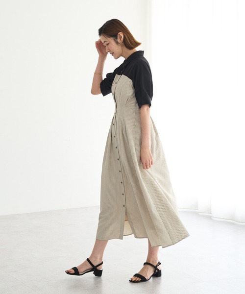 YECCA VECCA(イェッカヴェッカ)の「ハーフスリーブベアドッキングワンピース(ワンピース・レディース・ネイビー/チェック/ストライプ・FREE)」の11枚目の写真