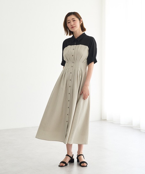 YECCA VECCA(イェッカヴェッカ)の「ハーフスリーブベアドッキングワンピース(ワンピース・レディース・ネイビー/チェック/ストライプ・FREE)」の10枚目の写真