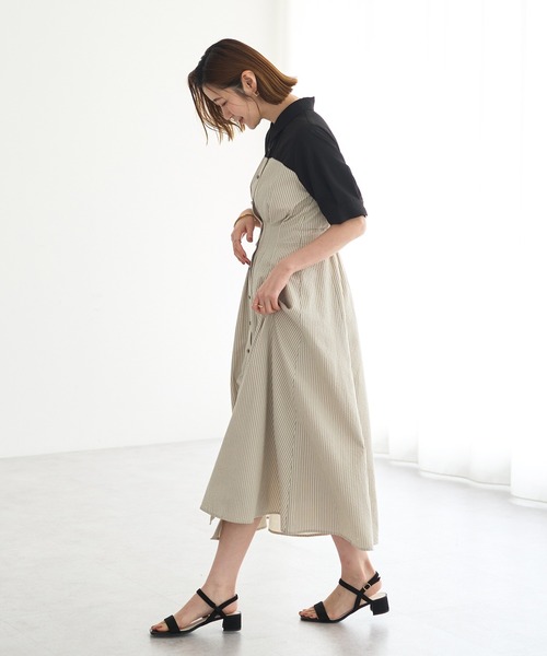 YECCA VECCA(イェッカヴェッカ)の「ハーフスリーブベアドッキングワンピース(ワンピース・レディース・ネイビー/チェック/ストライプ・FREE)」の12枚目の写真