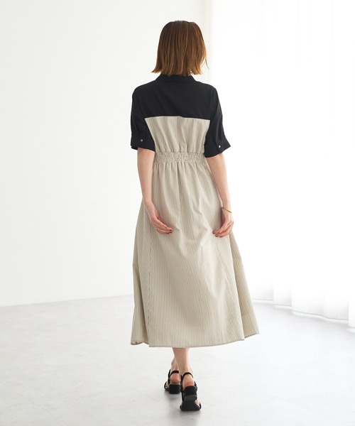 YECCA VECCA(イェッカヴェッカ)の「ハーフスリーブベアドッキングワンピース(ワンピース・レディース・ネイビー/チェック/ストライプ・FREE)」の13枚目の写真