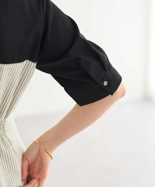 YECCA VECCA(イェッカヴェッカ)の「ハーフスリーブベアドッキングワンピース(ワンピース・レディース・ネイビー/チェック/ストライプ・FREE)」の15枚目の写真