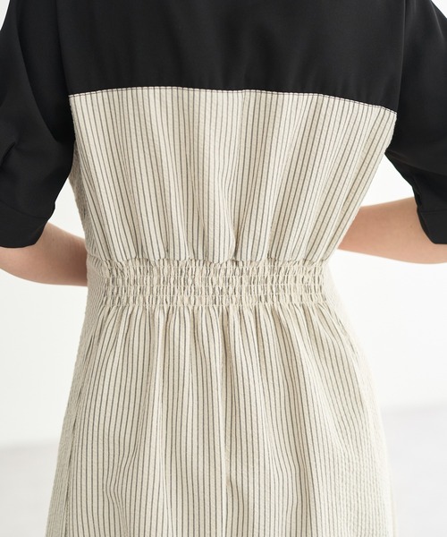 YECCA VECCA(イェッカヴェッカ)の「ハーフスリーブベアドッキングワンピース(ワンピース・レディース・ネイビー/チェック/ストライプ・FREE)」の16枚目の写真