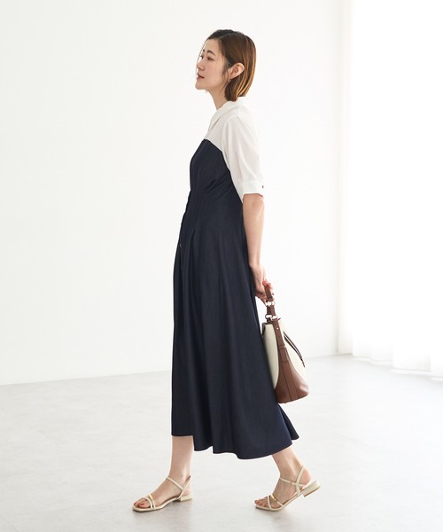 YECCA VECCA(イェッカヴェッカ)の「ハーフスリーブベアドッキングワンピース(ワンピース・レディース・ネイビー/チェック/ストライプ・FREE)」の18枚目の写真