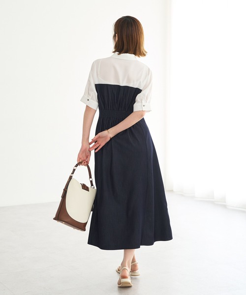 YECCA VECCA(イェッカヴェッカ)の「ハーフスリーブベアドッキングワンピース(ワンピース・レディース・ネイビー/チェック/ストライプ・FREE)」の19枚目の写真