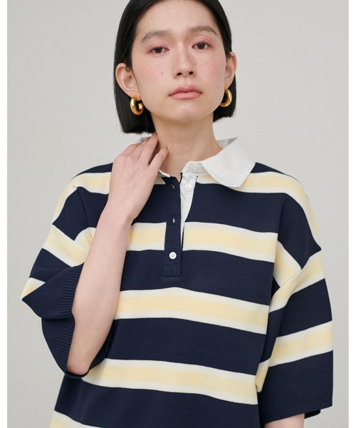 LARUTA（ラルータ）の「【LARUTA】シャツ衿半袖ポロニット（ニット/セーター・レディース・その他1/ネイビー/グレー/アイボリー・FREE）」の4枚目の写真