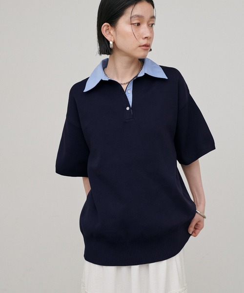LARUTA（ラルータ）の「【LARUTA】シャツ衿半袖ポロニット（ニット/セーター・レディース・その他1/ネイビー/グレー/アイボリー・FREE）」の15枚目の写真