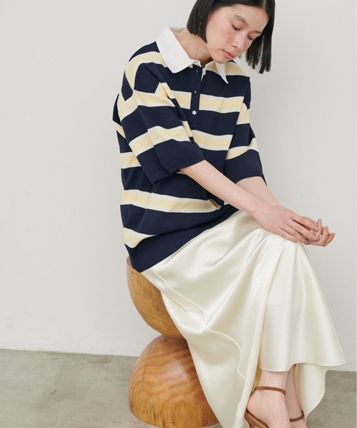 LARUTA（ラルータ）の「【LARUTA】シャツ衿半袖ポロニット（ニット/セーター・レディース・その他1/ネイビー/グレー/アイボリー・FREE）」の22枚目の写真