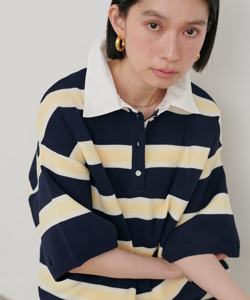 LARUTA（ラルータ）の「【LARUTA】シャツ衿半袖ポロニット（ニット/セーター・レディース・その他1/ネイビー/グレー/アイボリー・FREE）」の21枚目の写真