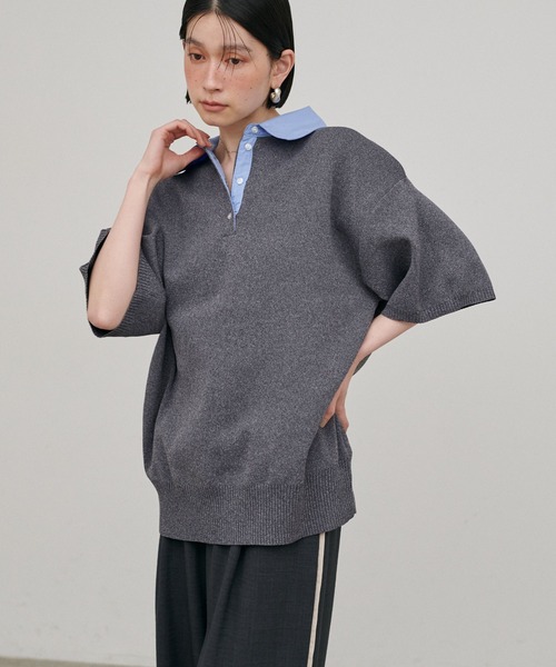 LARUTA（ラルータ）の「【LARUTA】シャツ衿半袖ポロニット（ニット/セーター・レディース・その他1/ネイビー/グレー/アイボリー・FREE）」の13枚目の写真