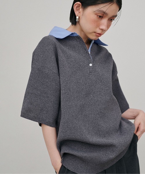 LARUTA（ラルータ）の「【LARUTA】シャツ衿半袖ポロニット（ニット/セーター・レディース・その他1/ネイビー/グレー/アイボリー・FREE）」の11枚目の写真