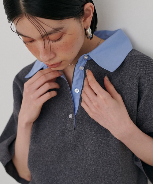 LARUTA（ラルータ）の「【LARUTA】シャツ衿半袖ポロニット（ニット/セーター・レディース・その他1/ネイビー/グレー/アイボリー・FREE）」の10枚目の写真
