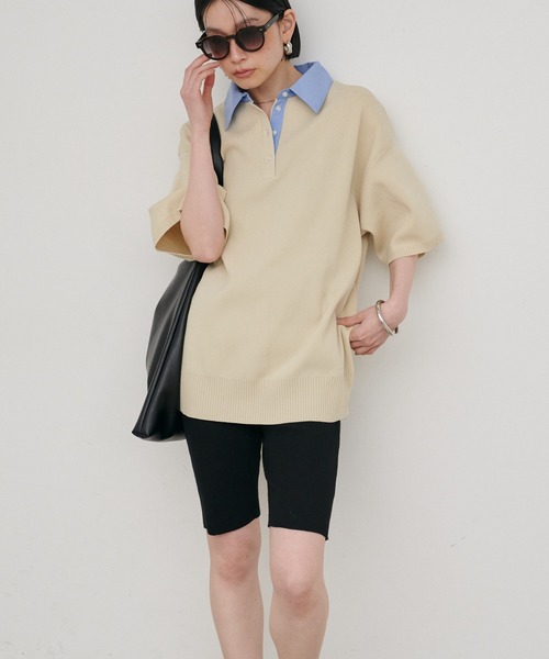 LARUTA（ラルータ）の「【LARUTA】シャツ衿半袖ポロニット（ニット/セーター・レディース・その他1/ネイビー/グレー/アイボリー・FREE）」の8枚目の写真