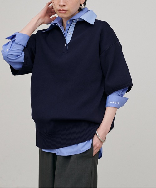 LARUTA（ラルータ）の「【LARUTA】シャツ衿半袖ポロニット（ニット/セーター・レディース・その他1/ネイビー/グレー/アイボリー・FREE）」の18枚目の写真