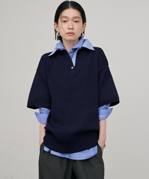 LARUTA（ラルータ）の「【LARUTA】シャツ衿半袖ポロニット（ニット/セーター・レディース・その他1/ネイビー/グレー/アイボリー・FREE）」の19枚目の写真