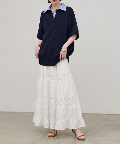 LARUTA（ラルータ）の「【LARUTA】シャツ衿半袖ポロニット（ニット/セーター・レディース・その他1/ネイビー/グレー/アイボリー・FREE）」の16枚目の写真
