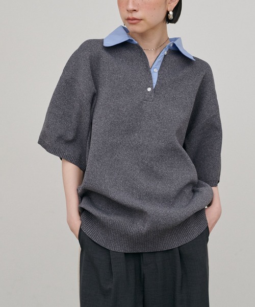 LARUTA（ラルータ）の「【LARUTA】シャツ衿半袖ポロニット（ニット/セーター・レディース・その他1/ネイビー/グレー/アイボリー・FREE）」の12枚目の写真