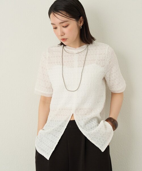 Omekashi(オメカシ)の「2wayレースヘンリースリットTシャツ(Tシャツ/カットソー・レディース・アイボリー/ブラック/オフホワイト・FREE)」の11枚目の写真