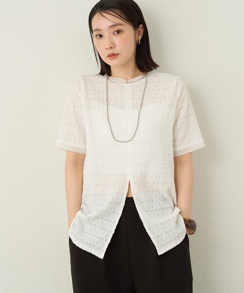Omekashi(オメカシ)の「2wayレースヘンリースリットTシャツ(Tシャツ/カットソー・レディース・アイボリー/ブラック/オフホワイト・FREE)」の12枚目の写真