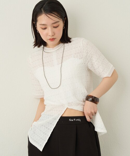 Omekashi(オメカシ)の「2wayレースヘンリースリットTシャツ(Tシャツ/カットソー・レディース・アイボリー/ブラック/オフホワイト・FREE)」の13枚目の写真