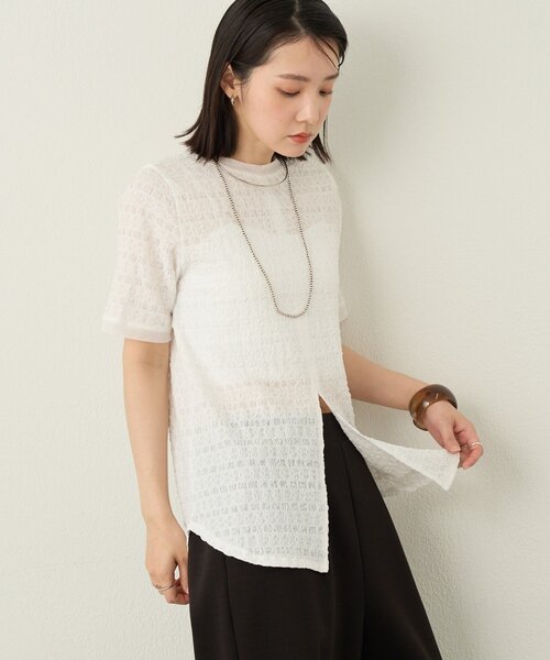 Omekashi(オメカシ)の「2wayレースヘンリースリットTシャツ(Tシャツ/カットソー・レディース・アイボリー/ブラック/オフホワイト・FREE)」の16枚目の写真