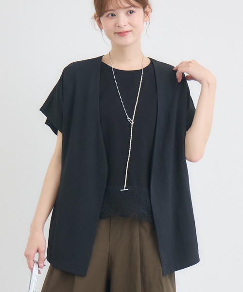 KATHARINE ROSS(キャサリンロス)の「【KATHARINE ROSS】ノーカラーガーゼジャケット(ノーカラージャケット・レディース・ベージュ/ブラック・FREE)」の2枚目の写真