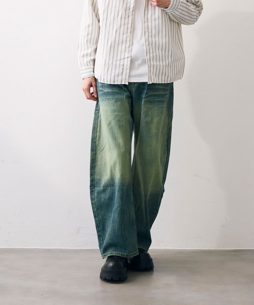 Shoowtime(ショウタイム)の「Vintage like curved wide denim / ビンテージライクカーブワイドデニム(デニムパンツ・メンズ・ブルー/ブラック・MEDIUM/LARGE/X-LARGE)」の1枚目の写真