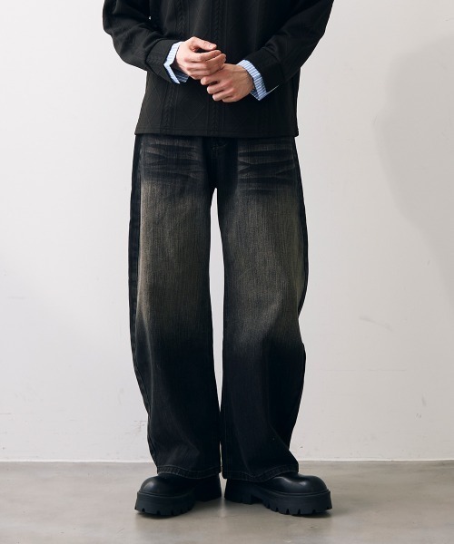 Shoowtime(ショウタイム)の「Vintage like curved wide denim / ビンテージライクカーブワイドデニム(デニムパンツ・メンズ・ブルー/ブラック・MEDIUM/LARGE/X-LARGE)」の2枚目の写真