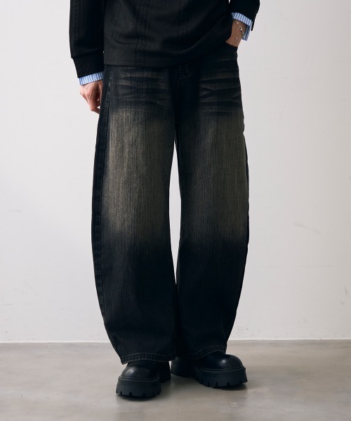 Shoowtime(ショウタイム)の「Vintage like curved wide denim / ビンテージライクカーブワイドデニム(デニムパンツ・メンズ・ブルー/ブラック・MEDIUM/LARGE/X-LARGE)」の3枚目の写真
