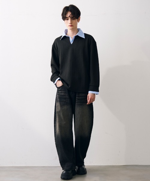 Shoowtime(ショウタイム)の「Vintage like curved wide denim / ビンテージライクカーブワイドデニム(デニムパンツ・メンズ・ブルー/ブラック・MEDIUM/LARGE/X-LARGE)」の4枚目の写真