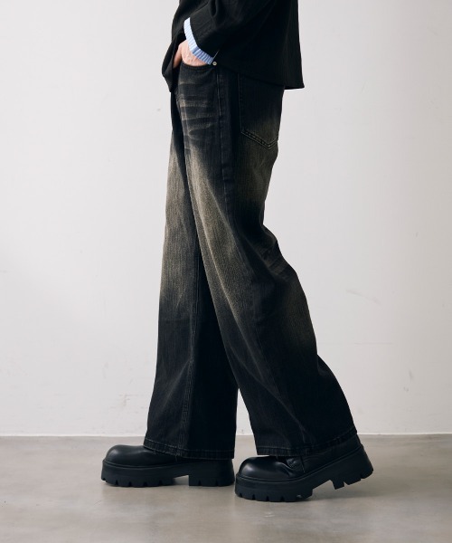 Shoowtime(ショウタイム)の「Vintage like curved wide denim / ビンテージライクカーブワイドデニム(デニムパンツ・メンズ・ブルー/ブラック・MEDIUM/LARGE/X-LARGE)」の5枚目の写真