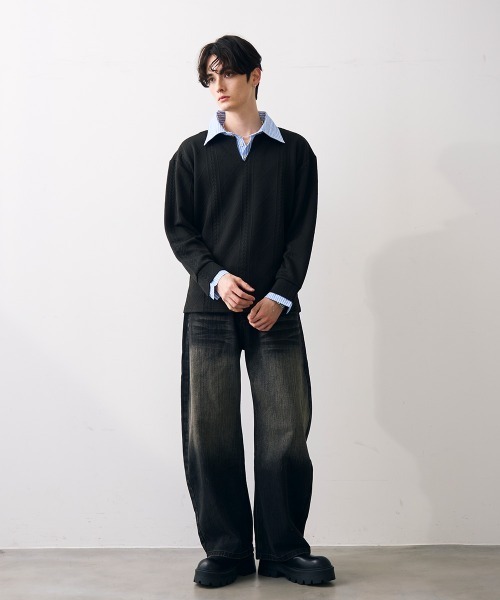 Shoowtime(ショウタイム)の「Vintage like curved wide denim / ビンテージライクカーブワイドデニム(デニムパンツ・メンズ・ブルー/ブラック・MEDIUM/LARGE/X-LARGE)」の7枚目の写真