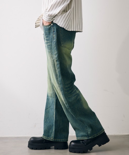 Shoowtime(ショウタイム)の「Vintage like curved wide denim / ビンテージライクカーブワイドデニム(デニムパンツ・メンズ・ブルー/ブラック・MEDIUM/LARGE/X-LARGE)」の15枚目の写真