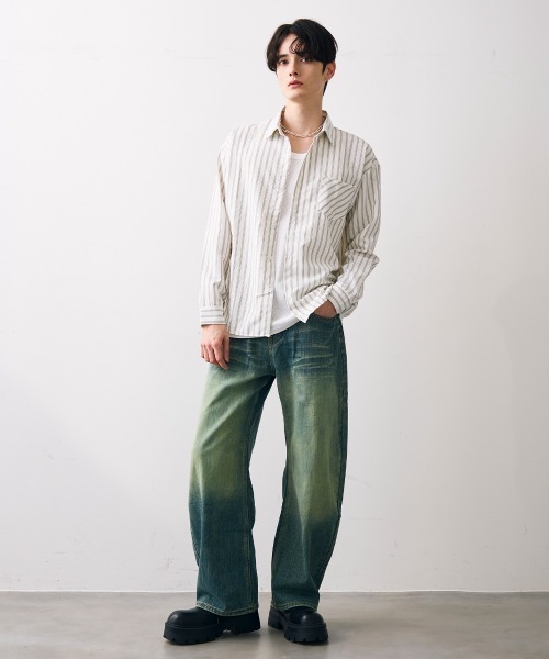 Shoowtime(ショウタイム)の「Vintage like curved wide denim / ビンテージライクカーブワイドデニム(デニムパンツ・メンズ・ブルー/ブラック・MEDIUM/LARGE/X-LARGE)」の18枚目の写真