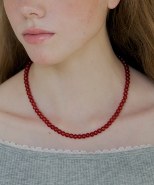 GIUNON(ジウノン)の「clear red beads necklace / クリアレッドビーズネックレス(ネックレス・レディース・レッド・FREE)」の1枚目の写真