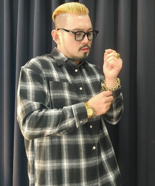 KKEEE（ケーケーイーイー）の「イージータータンチェックオーバーサイズシャツ[ブラック]（シャツ/ブラウス・レディース・ブラック・MEDIUM/LARGE/X-LARGE）」の7枚目の写真